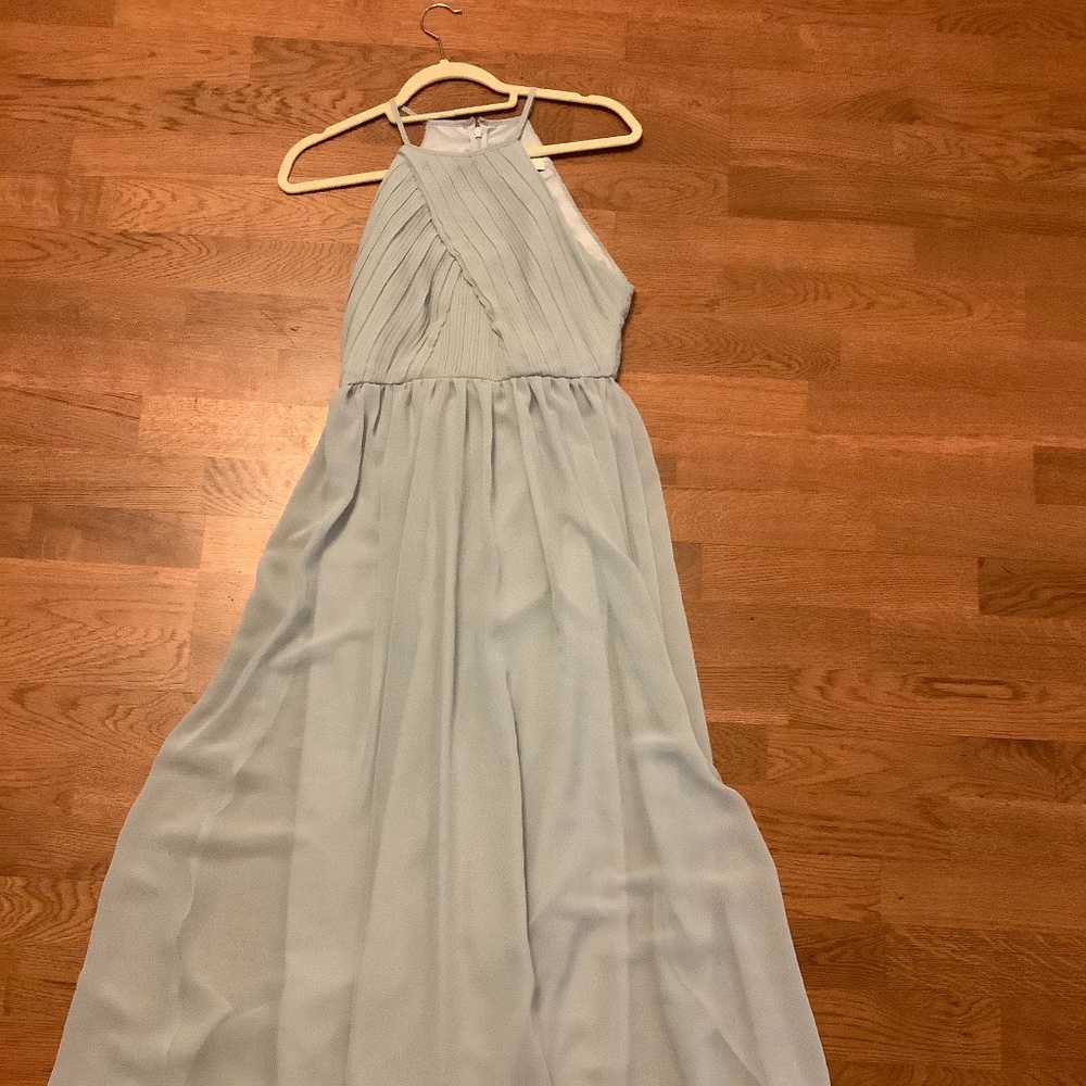 Pale blue bhldn bridesmaid dress